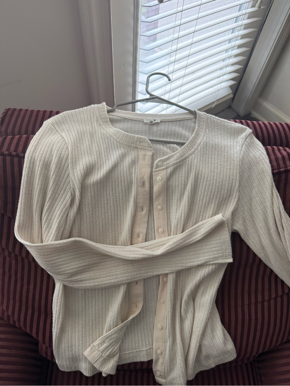 aerie Cream Ribbed Button-Front Women's Sweater